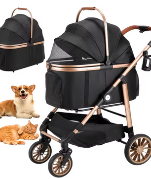 Hondenbuggy 2-in-1 – Opvouwbare Kinderwagen & Transporttas, Hoge Wielen 360°, Tot 25 kg
