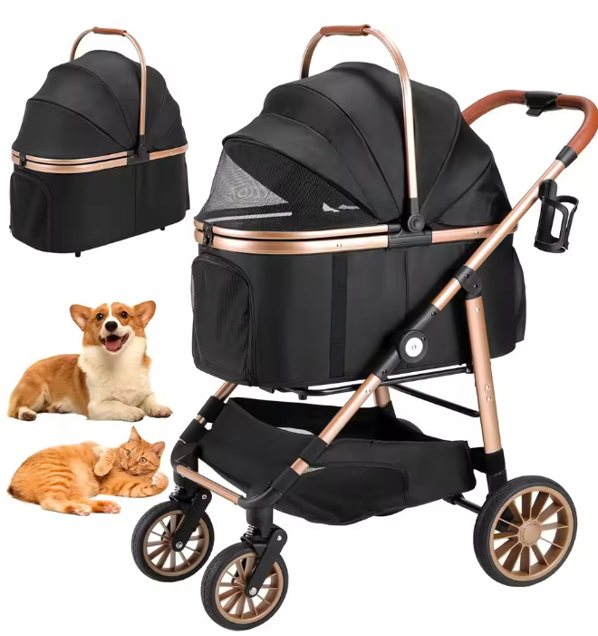 Hondenbuggy 2-in-1 – Opvouwbare Kinderwagen & Transporttas, Hoge Wielen 360°, Tot 25 kg