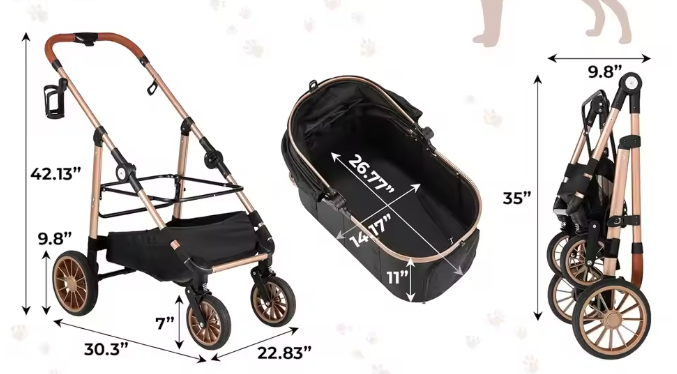 Hondenbuggy 2-in-1 – Opvouwbare Kinderwagen & Transporttas, Hoge Wielen 360°, Tot 25 kg