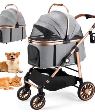 Hondenbuggy 2-in-1 – Opvouwbare Kinderwagen & Transporttas, Hoge Wielen 360°, Tot 25 kg