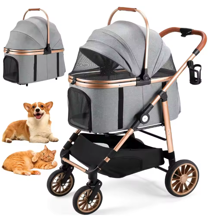 Hondenbuggy 2-in-1 – Opvouwbare Kinderwagen & Transporttas, Hoge Wielen 360°, Tot 25 kg