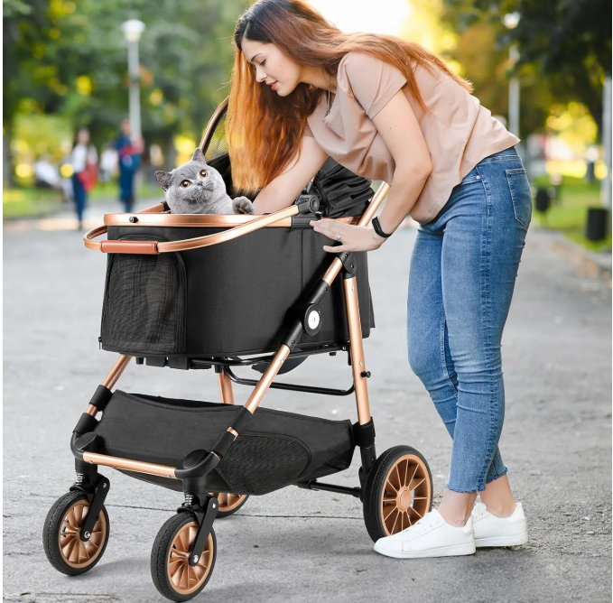 Hondenbuggy 2-in-1 – Opvouwbare Kinderwagen & Transporttas, Hoge Wielen 360°, Tot 25 kg