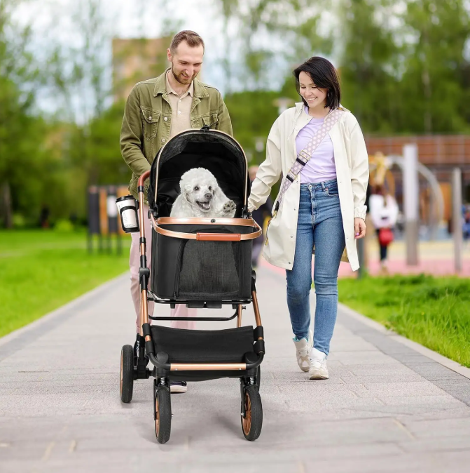 Hondenbuggy 2-in-1 – Opvouwbare Kinderwagen & Transporttas, Hoge Wielen 360°, Tot 25 kg