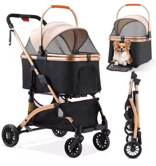 Hondenbuggy 2-in-1 – Opvouwbare Kinderwagen & Transportbox, Tot 40 kg