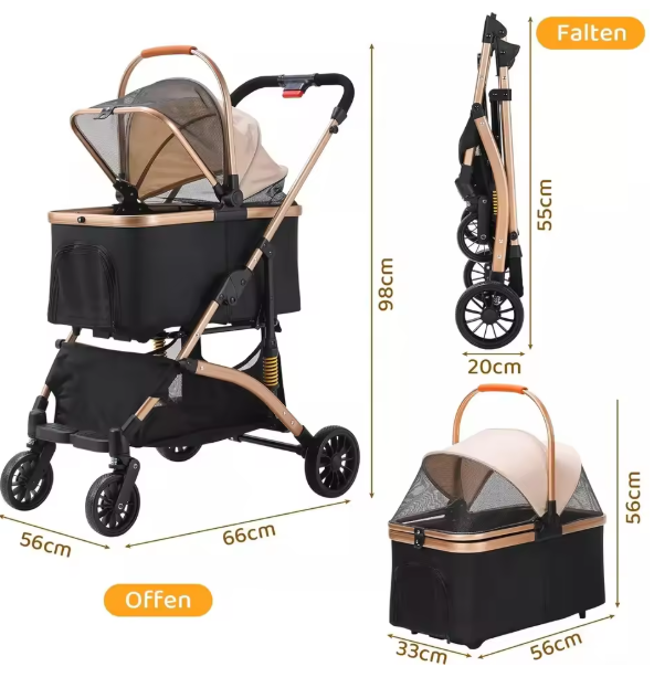 Hondenbuggy 2-in-1 – Opvouwbare Kinderwagen & Transportbox, Tot 40 kg