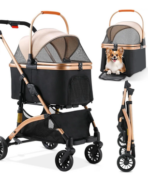 Hondenbuggy 2-in-1 – Opvouwbare Kinderwagen & Transportbox, Tot 40 kg