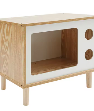 Houten Kattenhuis in TV-Vorm – Stevig & Comfortabel Kattenbed met Ventilatiegaten, Inclusief Steunpoten