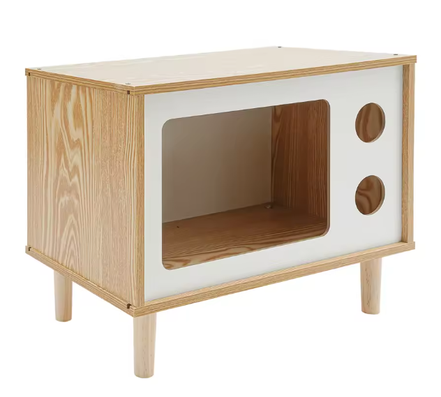 Houten Kattenhuis in TV-Vorm – Stevig & Comfortabel Kattenbed met Ventilatiegaten, Inclusief Steunpoten