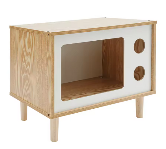 Houten Kattenhuis in TV-Vorm – Stevig & Comfortabel Kattenbed met Ventilatiegaten, Inclusief Steunpoten