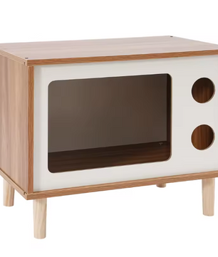 Houten Kattenhuis in TV-Vorm – Stevig & Comfortabel Kattenbed met Ventilatiegaten, Inclusief Steunpoten