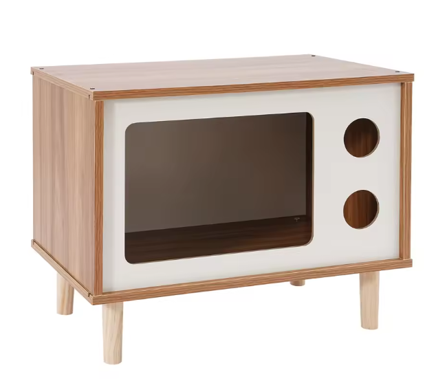 Houten Kattenhuis in TV-Vorm – Stevig & Comfortabel Kattenbed met Ventilatiegaten, Inclusief Steunpoten