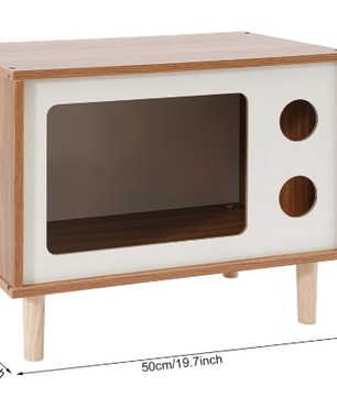Houten Kattenhuis in TV-Vorm – Stevig & Comfortabel Kattenbed met Ventilatiegaten, Inclusief Steunpoten
