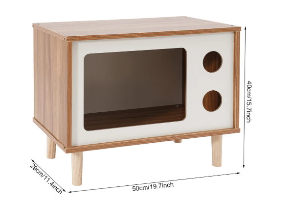 Houten Kattenhuis in TV-Vorm – Stevig & Comfortabel Kattenbed met Ventilatiegaten, Inclusief Steunpoten