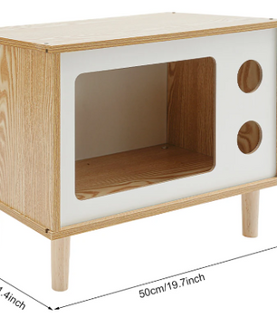 Houten Kattenhuis in TV-Vorm – Stevig & Comfortabel Kattenbed met Ventilatiegaten, Inclusief Steunpoten