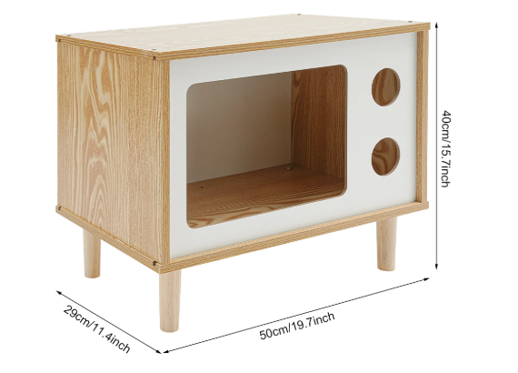 Houten Kattenhuis in TV-Vorm – Stevig & Comfortabel Kattenbed met Ventilatiegaten, Inclusief Steunpoten