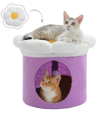Bloemen Kattenhuis met Groot Bed – Schattig Kattenappartement & Speelhuis voor Binnen