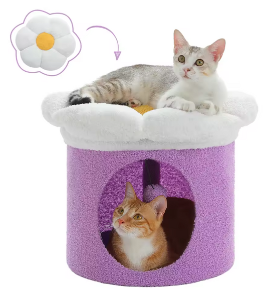 Bloemen Kattenhuis met Groot Bed – Schattig Kattenappartement & Speelhuis voor Binnen