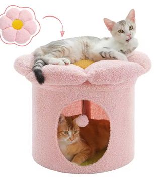 Bloemen Kattenhuis met Groot Bed – Schattig Kattenappartement & Speelhuis voor Binnen
