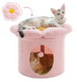 Bloemen Kattenhuis met Groot Bed – Schattig Kattenappartement & Speelhuis voor Binnen