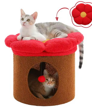 Bloemen Kattenhuis met Groot Bed – Schattig Kattenappartement & Speelhuis voor Binnen