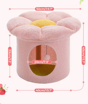 Bloemen Kattenhuis met Groot Bed – Schattig Kattenappartement & Speelhuis voor Binnen