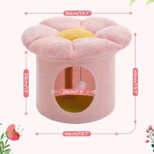 Bloemen Kattenhuis met Groot Bed – Schattig Kattenappartement & Speelhuis voor Binnen