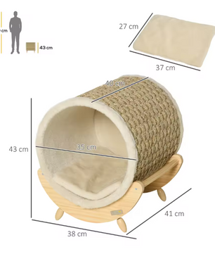 Kattenhuis met Kattengrot & Kraskussen – Verhoogd Comfortabel Kattenbed van Grenenhout & Flanel, 41×38×43 cm