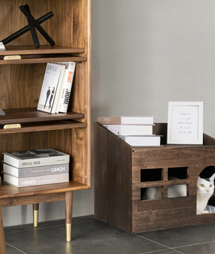 Houten Kattenhuis met Kattengrot – Vintage Kattenbed met Kussen & Opslagruimte