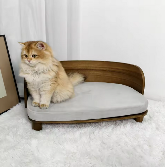 Verhoogd Houten Kattenbed – Comfortabele Loungebank met Kussen