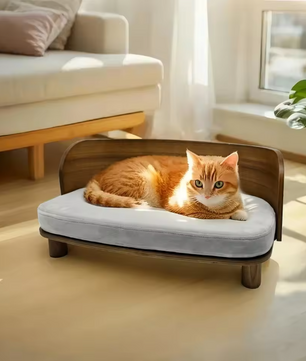 Verhoogd Houten Kattenbed – Comfortabele Loungebank met Kussen
