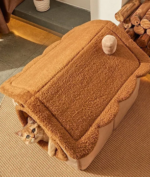 Opvouwbaar Kattenhuis met Kussen – Zacht & Wasbaar Huisdierbed