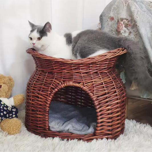 2-laags Rotan Kattenhuis – Verhoogd Kattenbed met Kussens