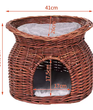 2-laags Rotan Kattenhuis – Verhoogd Kattenbed met Kussens