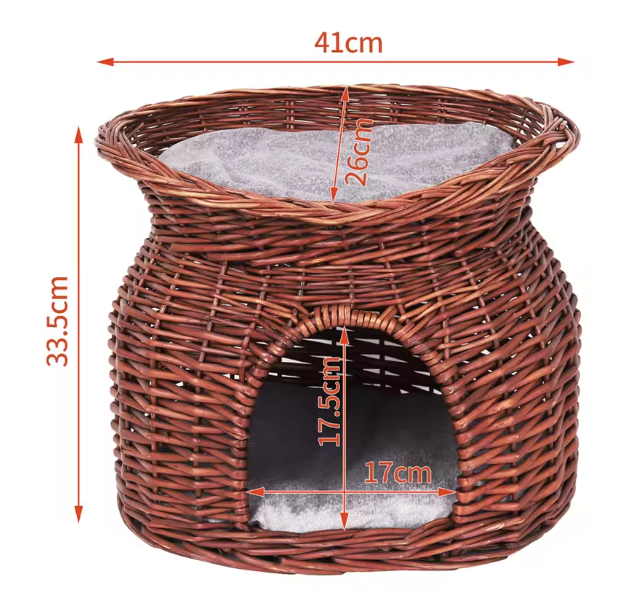 2-laags Rotan Kattenhuis – Verhoogd Kattenbed met Kussens