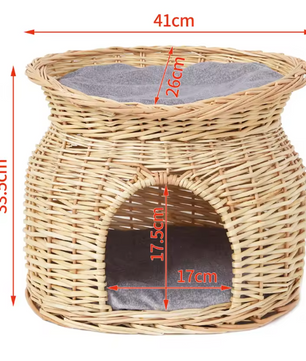 2-laags Rotan Kattenhuis – Verhoogd Kattenbed met Kussens