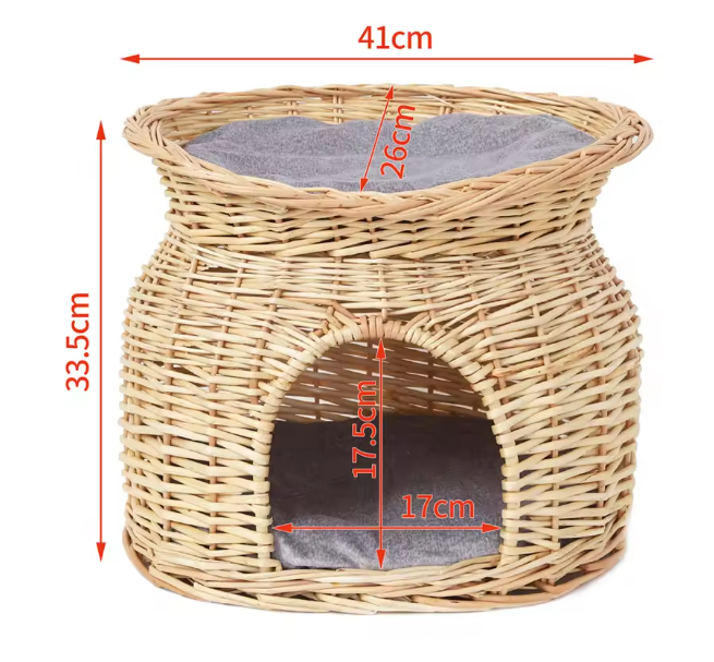 2-laags Rotan Kattenhuis – Verhoogd Kattenbed met Kussens
