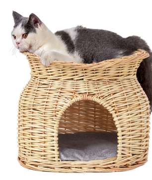 2-laags Rotan Kattenhuis – Verhoogd Kattenbed met Kussens