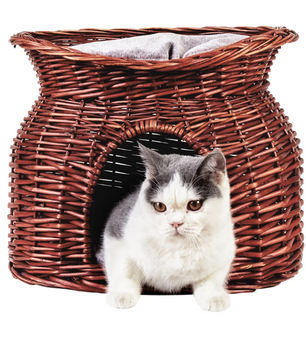 2-laags Rotan Kattenhuis – Verhoogd Kattenbed met Kussens