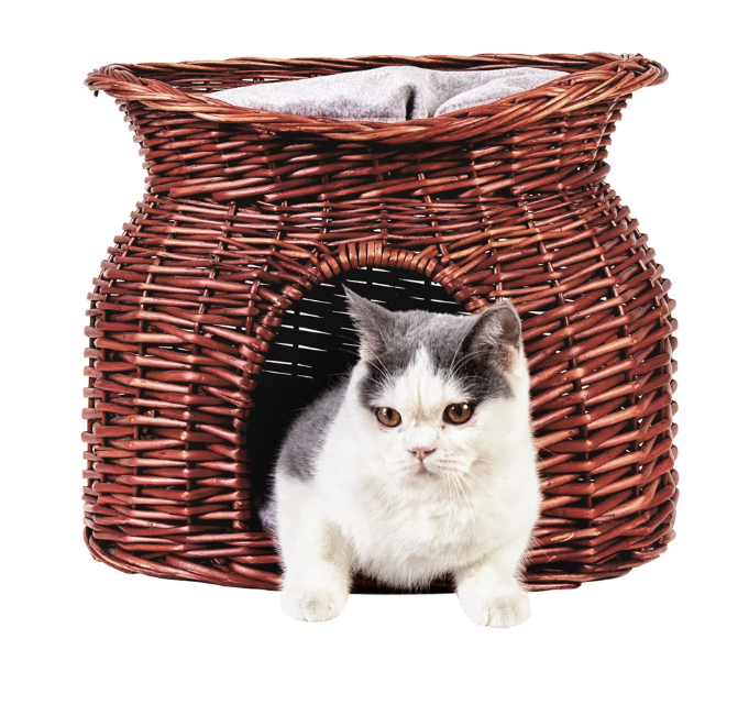 2-laags Rotan Kattenhuis – Verhoogd Kattenbed met Kussens