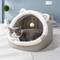 Kattennest met Kattenoren – Semi-Gesloten Zacht Huisdierbed, Afneembaar & Gezellig