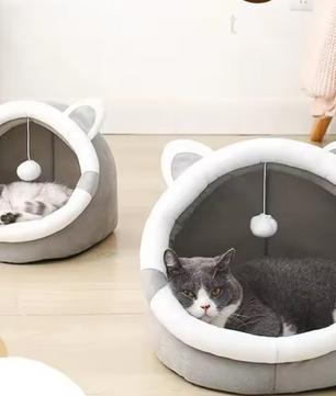 Kattennest met Kattenoren – Semi-Gesloten Zacht Huisdierbed, Afneembaar & Gezellig