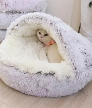 Zacht Pluche Rond Kattenbed – Comfortabele 2-in-1 Slaapzak & Huisdiermand