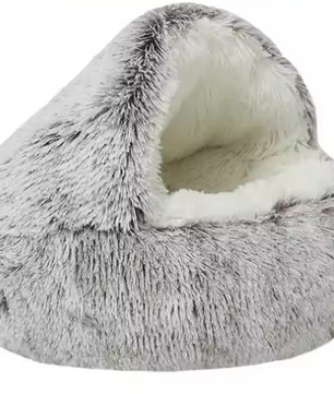 Zacht Pluche Rond Kattenbed – Comfortabele 2-in-1 Slaapzak & Huisdiermand