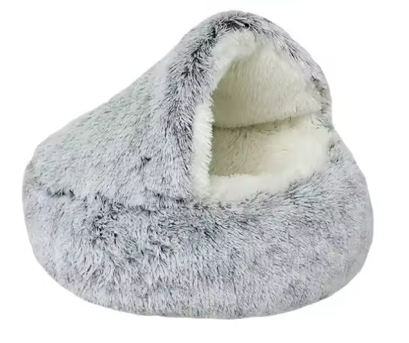 Zacht Pluche Rond Kattenbed – Comfortabele 2-in-1 Slaapzak & Huisdiermand