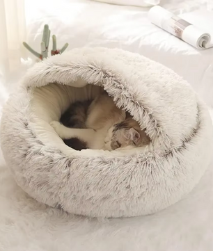 Zacht Pluche Rond Kattenbed – Comfortabele 2-in-1 Slaapzak & Huisdiermand