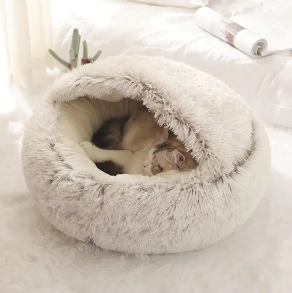 Zacht Pluche Rond Kattenbed – Comfortabele 2-in-1 Slaapzak & Huisdiermand