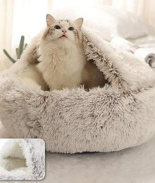 Zacht Pluche Rond Kattenbed – Comfortabele 2-in-1 Slaapzak & Huisdiermand
