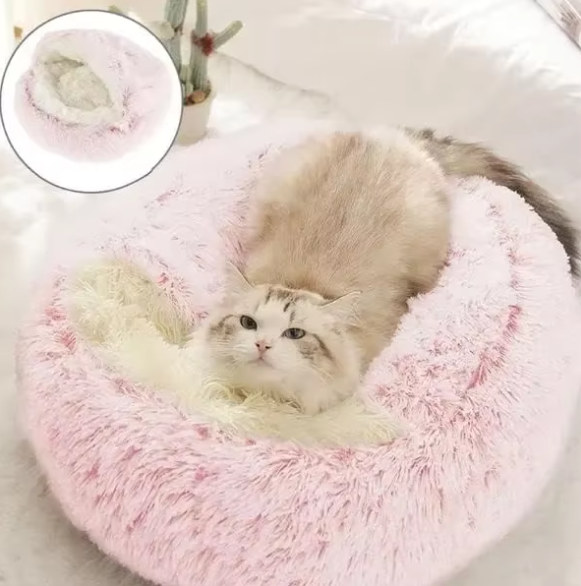 Zacht Pluche Rond Kattenbed – Comfortabele 2-in-1 Slaapzak & Huisdiermand