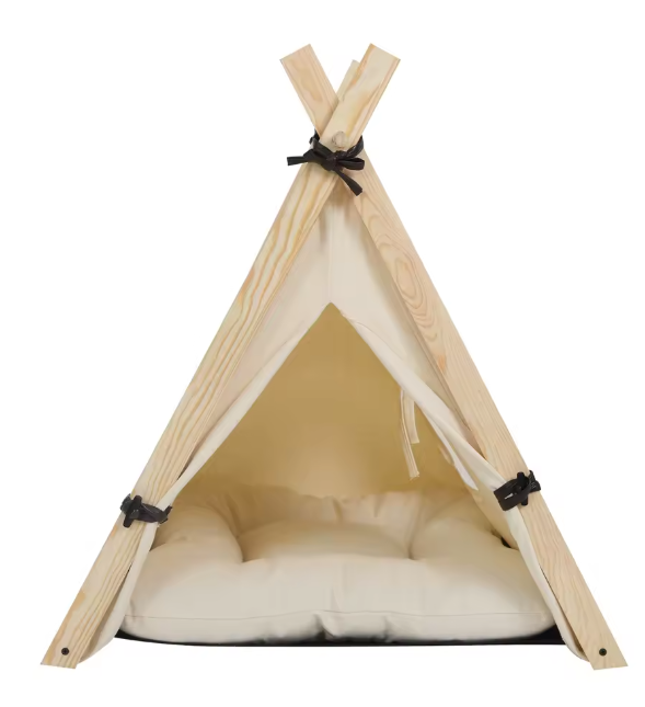 Tipi Katten- en Honden Tent – Canvas Dierenhuis met Kussen, Verwijderbaar & Wasbaar