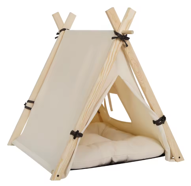 Tipi Katten- en Honden Tent – Canvas Dierenhuis met Kussen, Verwijderbaar & Wasbaar